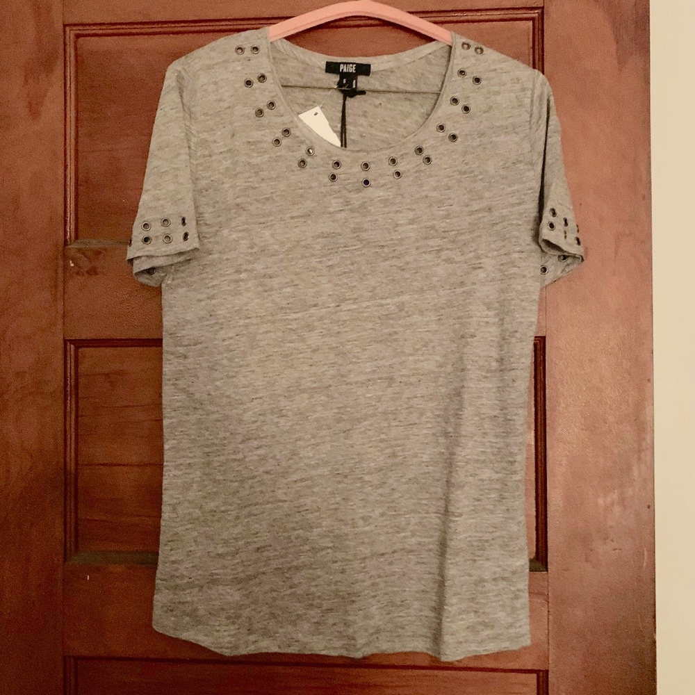 PAIGE - SS LINEN RIVET DETAIL TEE - NEW
